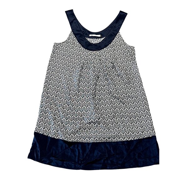 7 For All Mankind Silk Medium Off Shoulder Navy White Geometric Cocktail Dress - Picture 8 of 12